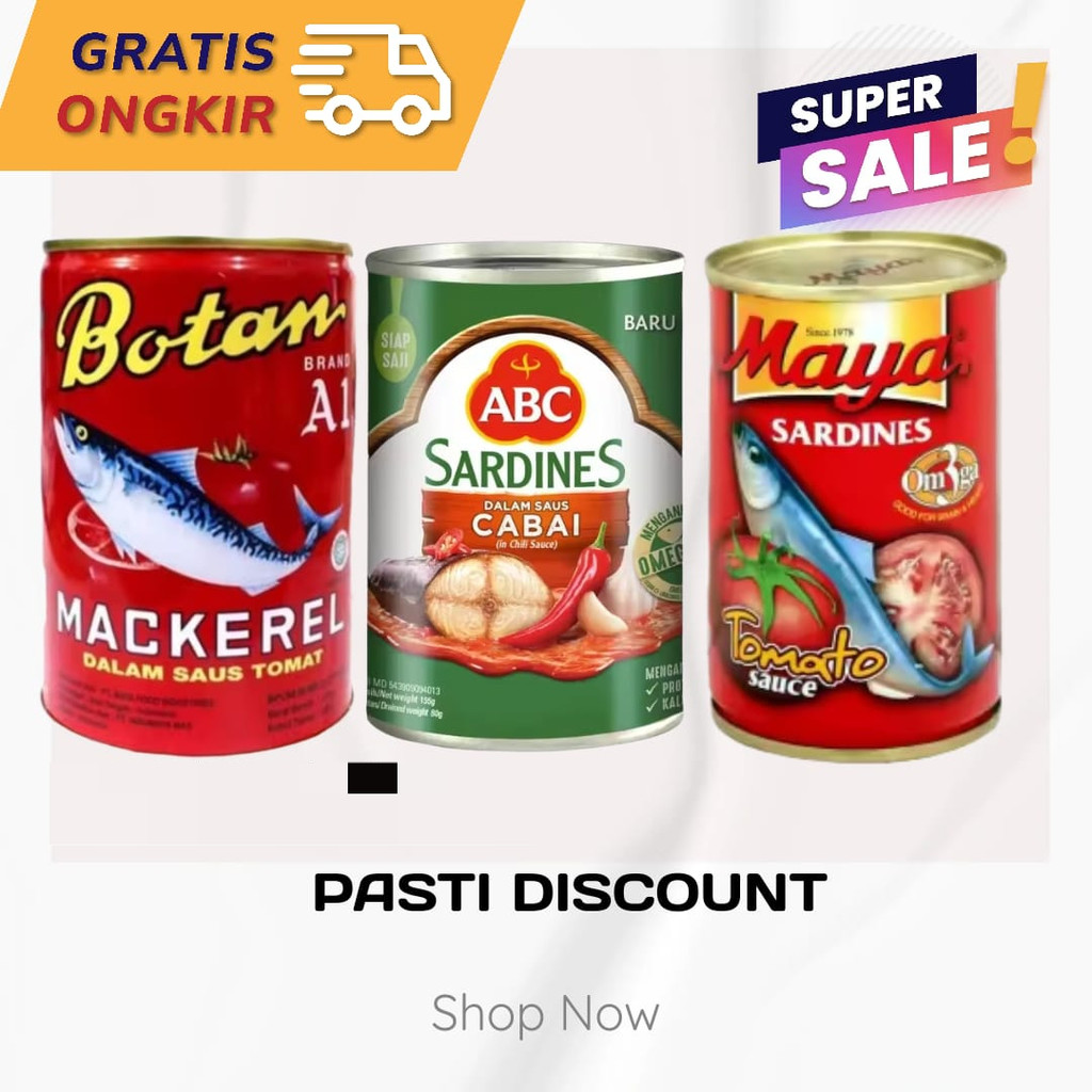 

Ikan Makarel Sarden Botan / sarden ABC / sarden Maya 155gr Kaleng Kecil