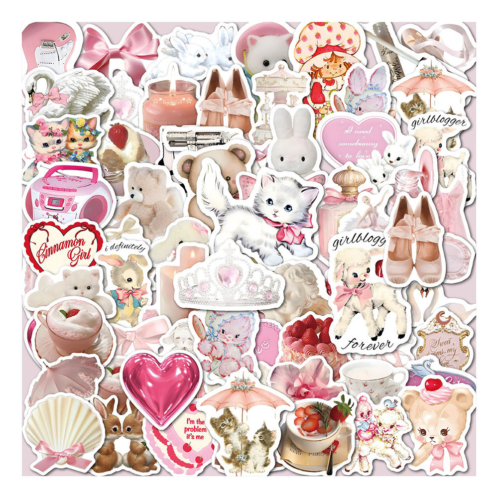 

10/30/60pcs Kawaii Pink Cartoon Stickers Aesthetics Cute Decals For Suitcase Fridge Phone Luggage Laptop Guitar Car Sticker Toys