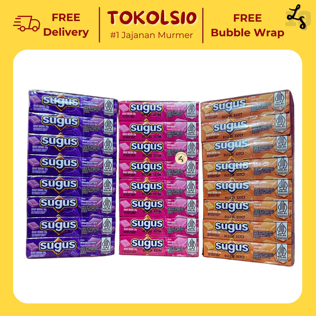 

Permen Sugus Rasa Jeruk/Anggur/Stroberi 1 Pak isi 24 pcs 30gr