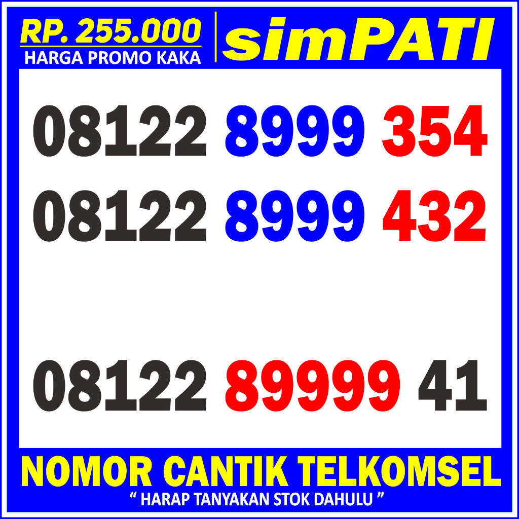 Nomor Cantik Simpati 9999 - Nomor Cantik Telkomsel 89999 - SIMPATI 89999 899999 Non Simpati 11 Digit