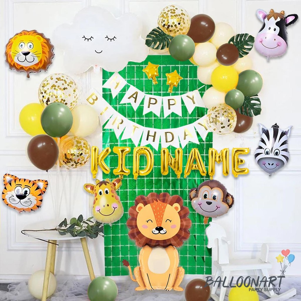 JUNGLE SAVANNA ANIMAL DECORATION SET/DEKORASI ULANG TAHUN ANAK/BALON FOIL BINATANG/HEWAN HUTAN