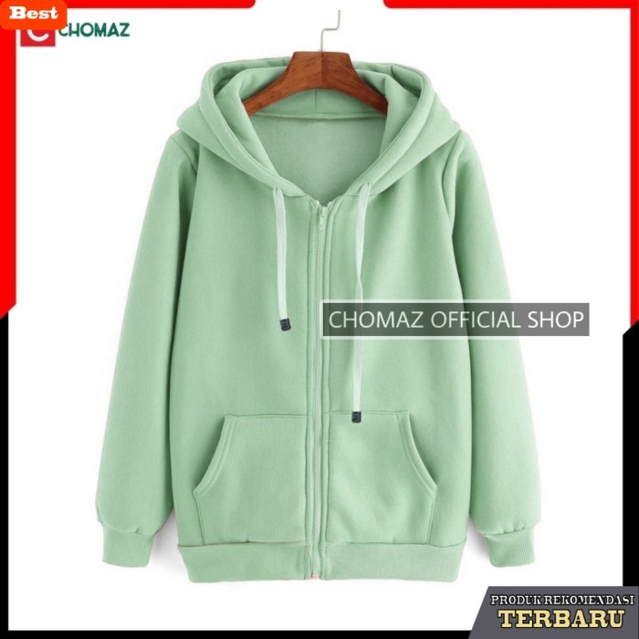 hoodie pria keren JAKET HOODIE POLOS RESLETING MINT PRIA WANITA L XL XXL CHOMAZ - Mint, L