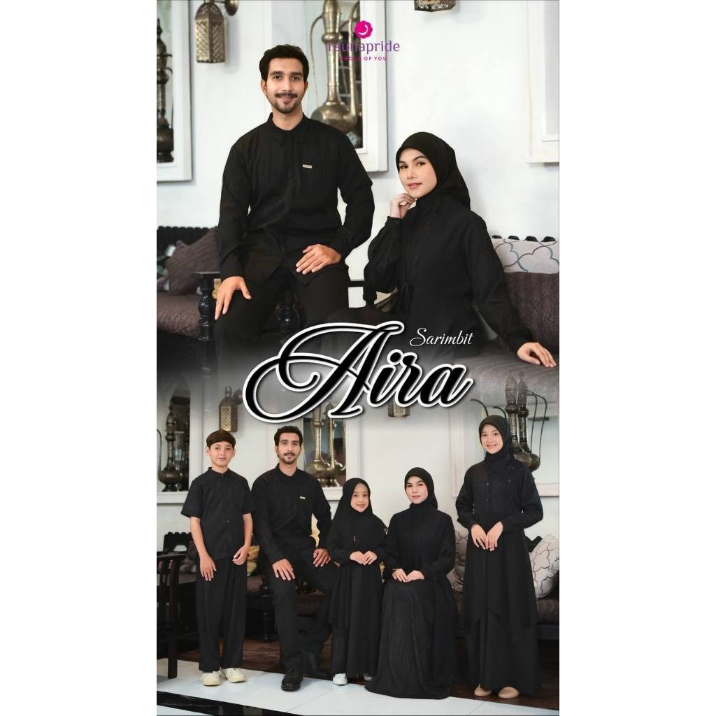 Sarimbit Rauna Aira - Black / Fashion Muslim Lebaran / Baju Set Couple Keluarga Lebaran 2025