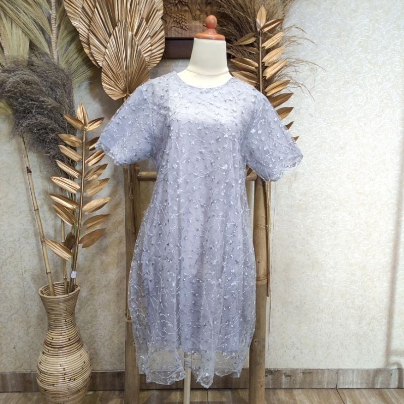 new Dress Kondangan Brukat Tile Wanita Terbaru / Dress Pesta Modern / Mini Dress / Dress Tile Bordir