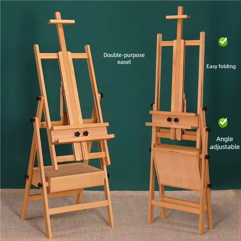 

Flat and Vertical Dual-use Art Student Specific Oil Painting Easels Beech Drawer Style Foldable Adjustable Easels