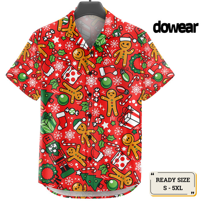 Hem Baju Kemeja Pria Wanita Motif Full Printing  Laki Laki Premium NATAL GINGERBREAD 487  Dewasa S