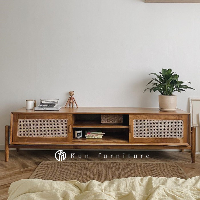 Meja tv rak tv rotan kayu jati minimalis meja tv