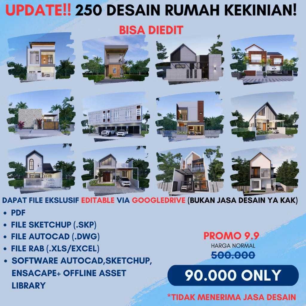 KUMPULAN FILE 250 DESAIN RUMAH SOFTFILE DWG SKETCHUP DAN RAB TERBARU