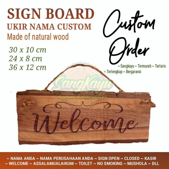 

Papan nama kayu custom signage sign ukir nama kayu custom sign board - KAYU MAHONI, 24 x 8 cm