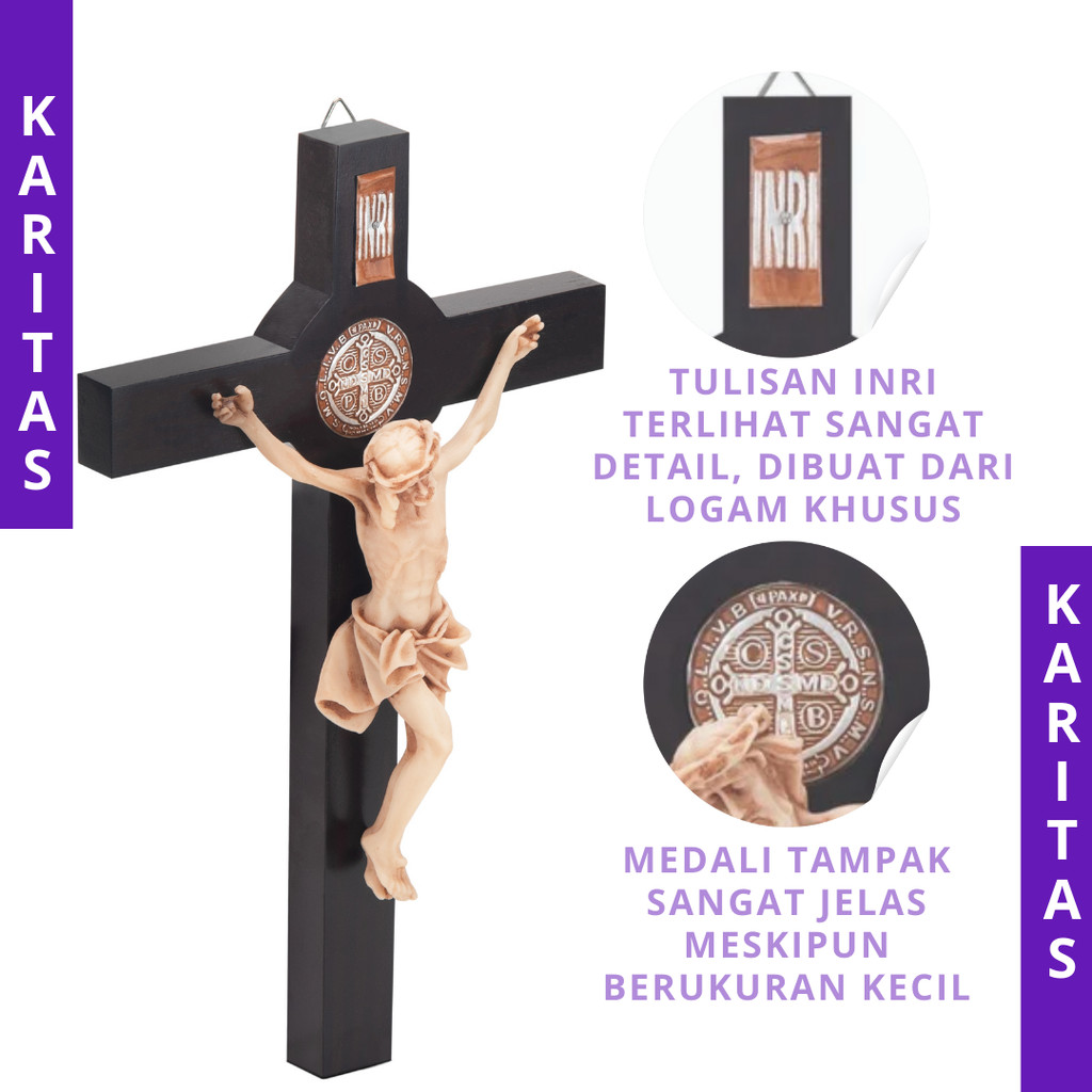 SALIB GANTUNG BENEDIKTUS 30 CM - COKLAT LAP / SALIB KATOLIK / SALIB DINDING / SALIB ST.BENEDICT