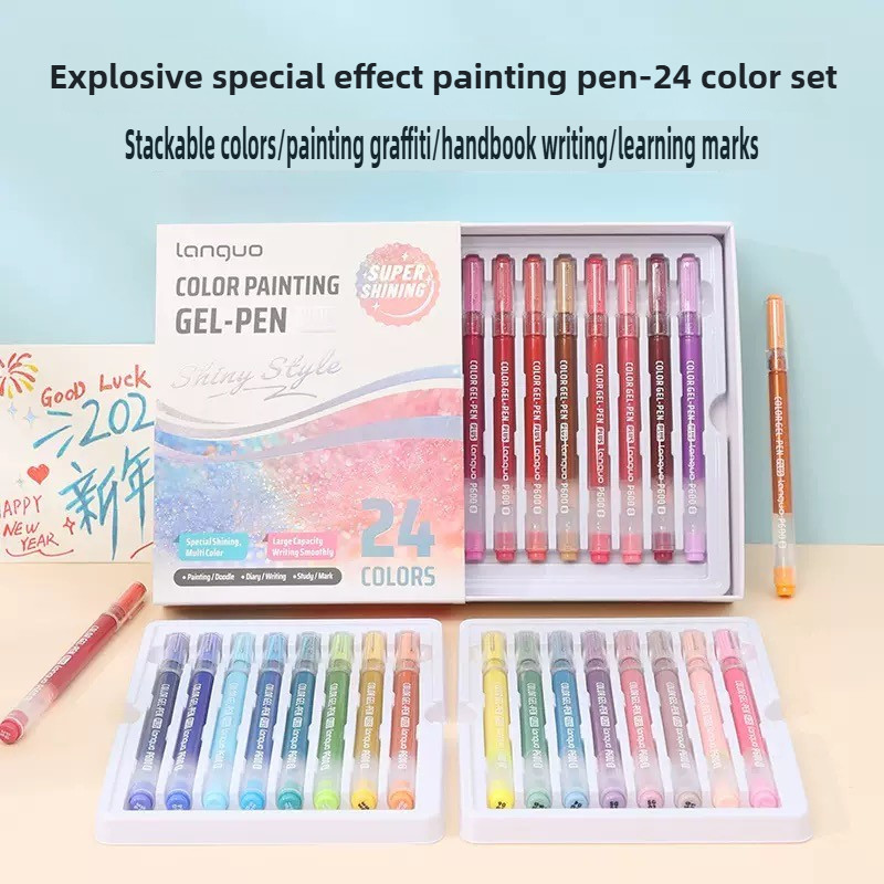 

40/6 Colors Glitter Effects 1.0mm Gel Pen Large Capacity Students Writing Pen Painting Drawing School Supplies Stationery