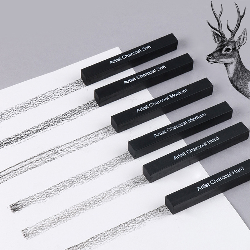 

Premium 6Pcs 10x10x80mm Square Sketch Charcoal Sticks Soft Medium Hard Compressed Drawing Pencils Set Graphite Rod Art Supplies