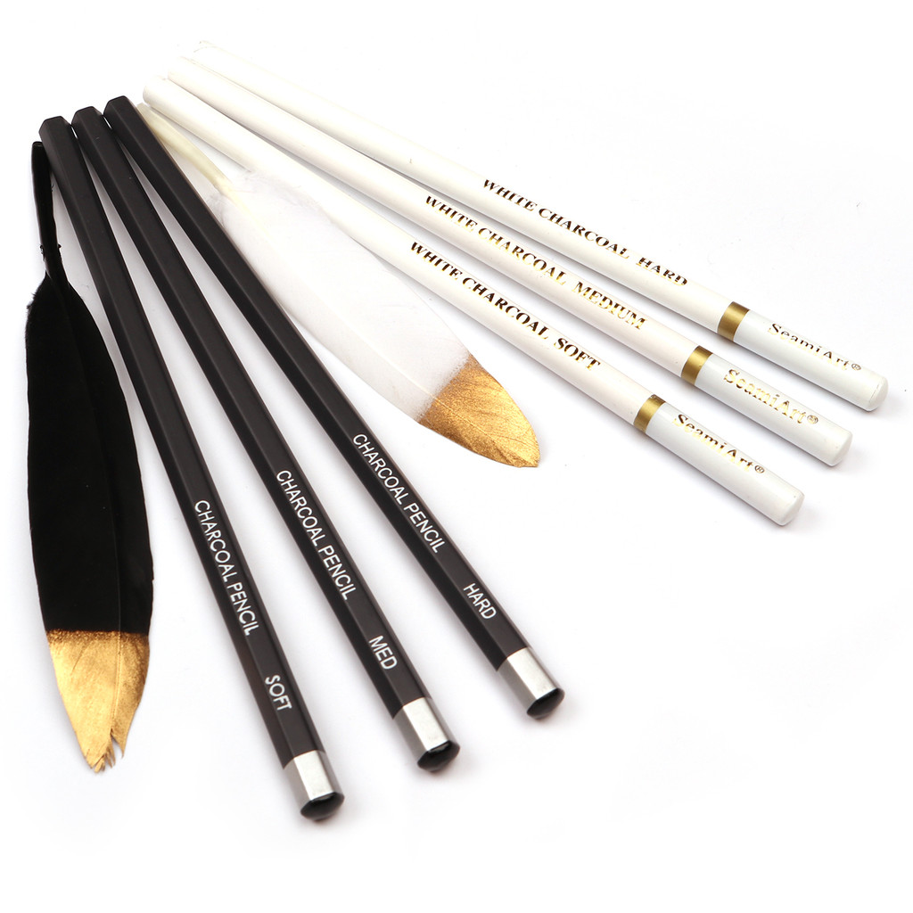 

SeamiArt Black/White Soft/Medium/Hard Wood Charcoal Pencil for Belgium Outdoor Painting Sketching Art Supplies