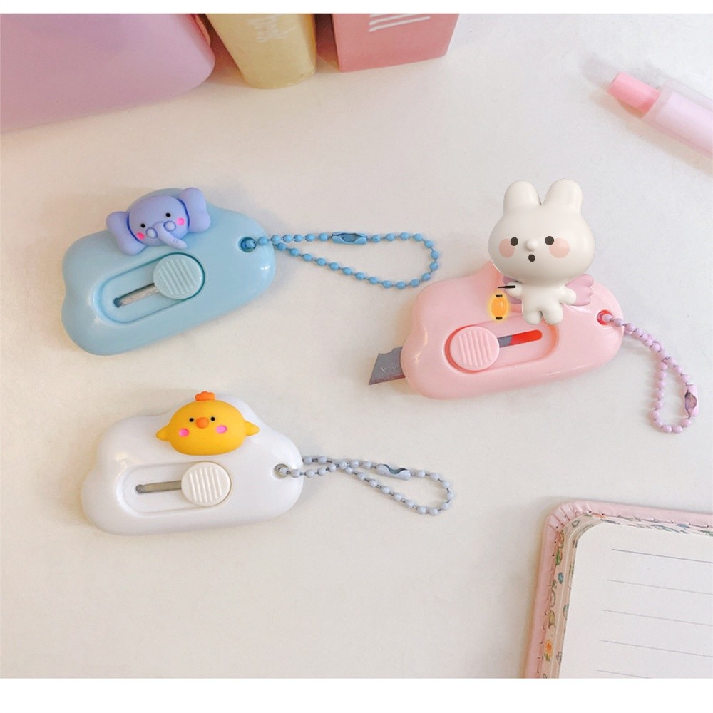 

Cute Utility Knife with Keychain Mini Portable Unpacking Express Knife Paper Envelope Cutter Letter Opener Art Knife Stationery