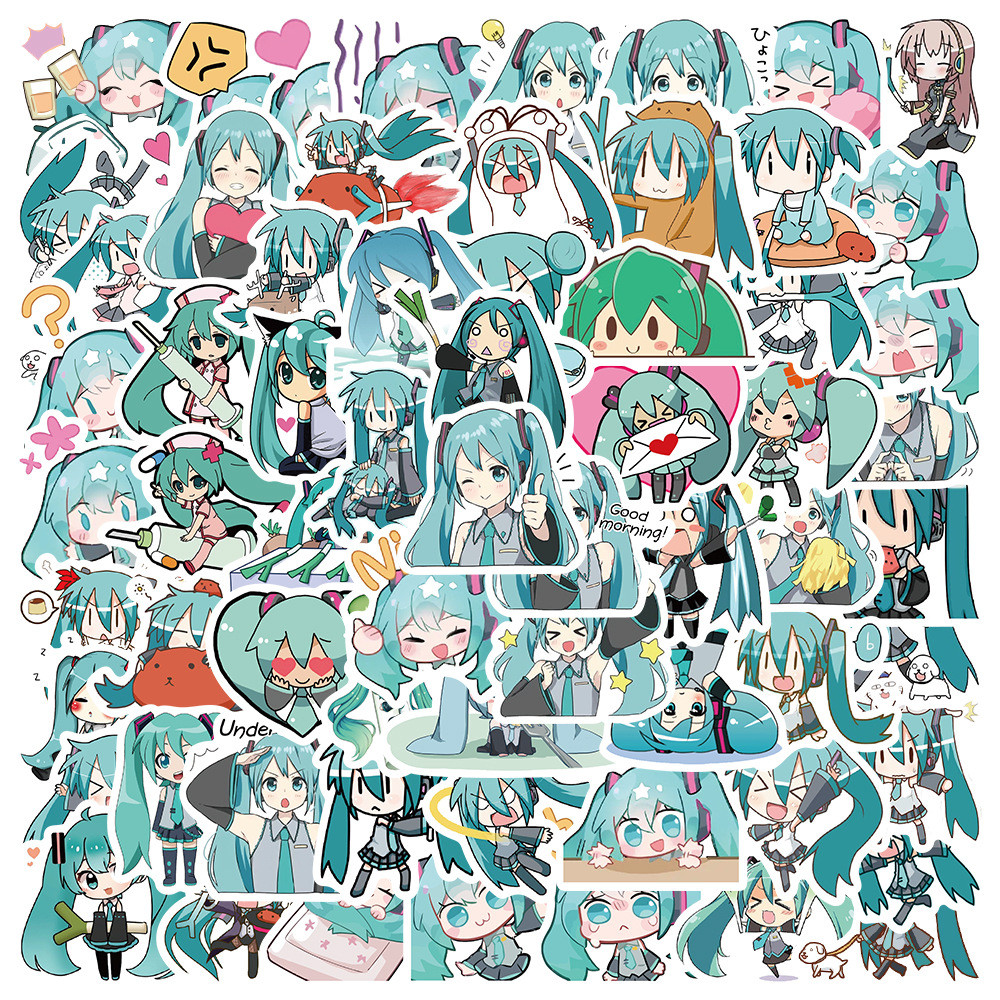 

65pcs Hatsune Miku Sticker Pack Waterproof Phone Case Cartoon Journaling Stationery Kawaii Packaging Cute Laptop Skin