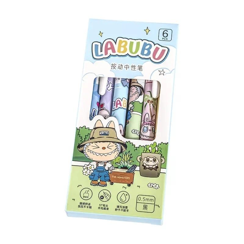 

6Pcs Kawaii Cute Labubu Gel Pen Quick-Drying Writing Smooth Pen Cartoon Pressing Neutral Pen School Supplies Stationery