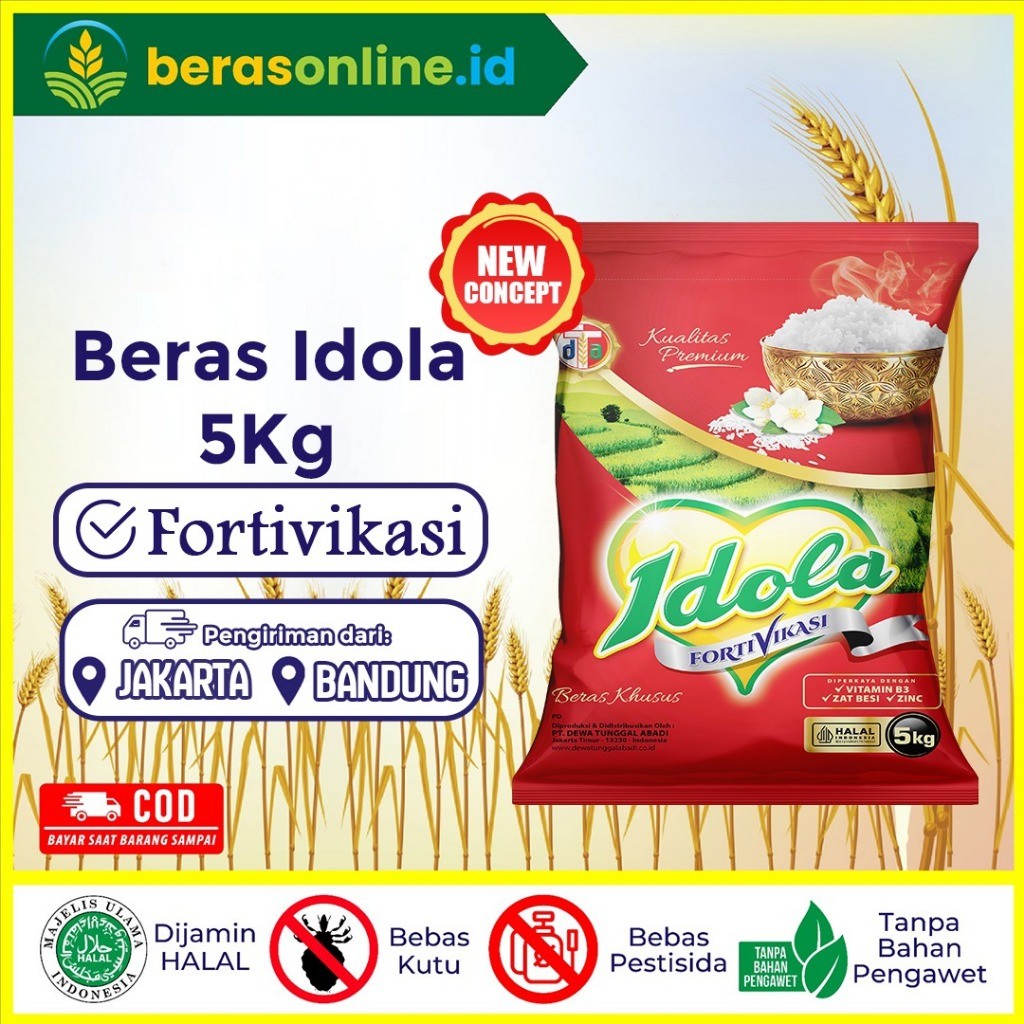 Beras Online - Beras 5Kg Merk IDOLA Pulen Wangi Beras Fortivikasi