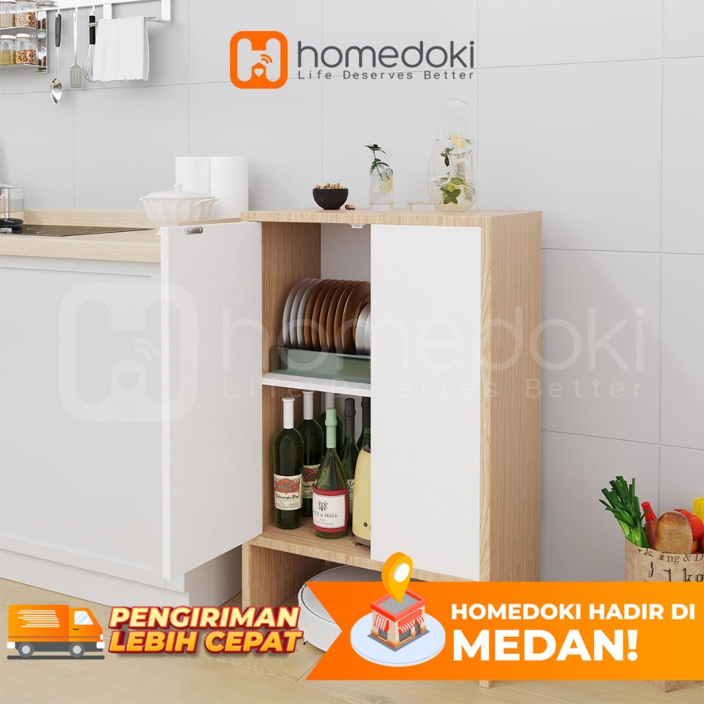 Homedoki Lemari Dapur Kayu/Rak Dapur Minimalis/Lemari Dapur Serbaguna/Rak Dapur