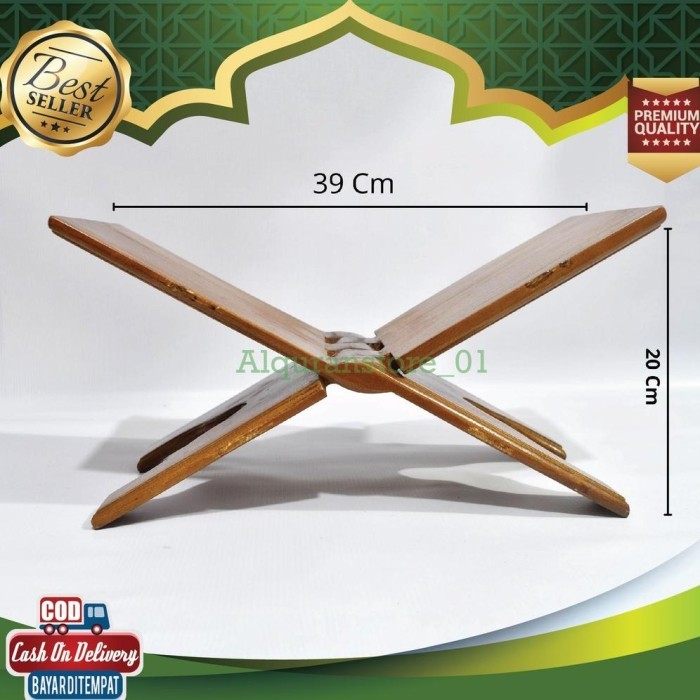 Baca Alquran Rehal Rekal Lipat Sedang Besar Ukir Kayu Mahoni Plitur Ukuran 20 (Panjang 43 Cm Lebar 2