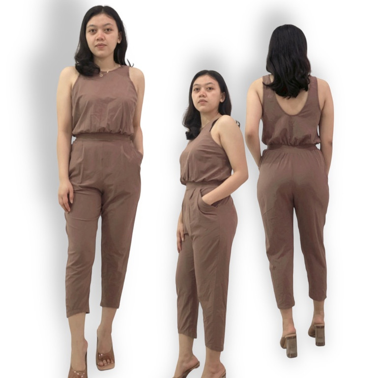 GARNESHOP  Jumpsuit LekBong Celana Panjang AlmtN Pinggang Karet J199