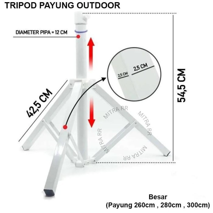 Tripod Dudukan Penyangga Payung Tenda Payung Pantai Ukuran Kecil dan Besar - Besar (D 3.3cm)