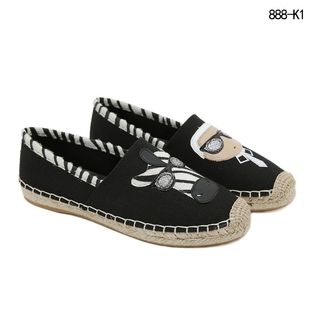Kr Sepatu Flat 888-K1 Wanita Teplek Pansus Semi Platinum Espadrilles