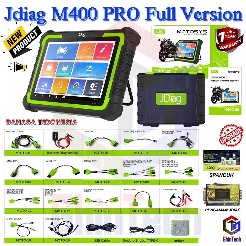 JDiag MOTOSYS M400 Pro Universal Motorcycle Scanner 8.0 inch Tablet Scanner Android System Remap OBD