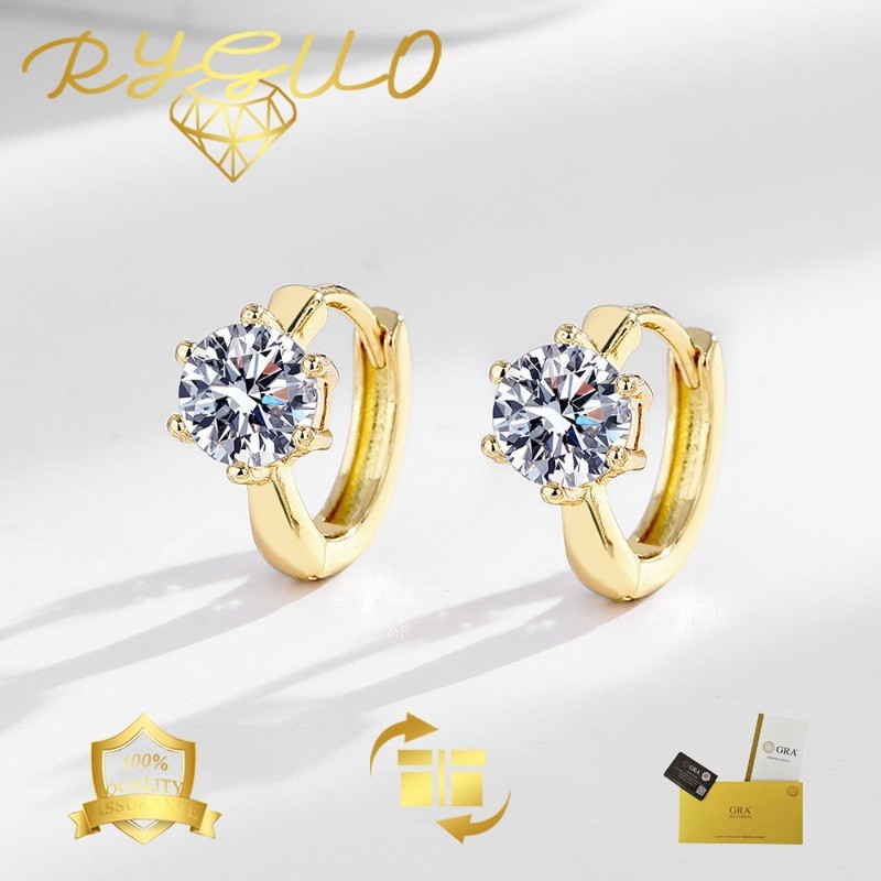 RYGUO Perhiasan Anting Moissanite Emas 18k