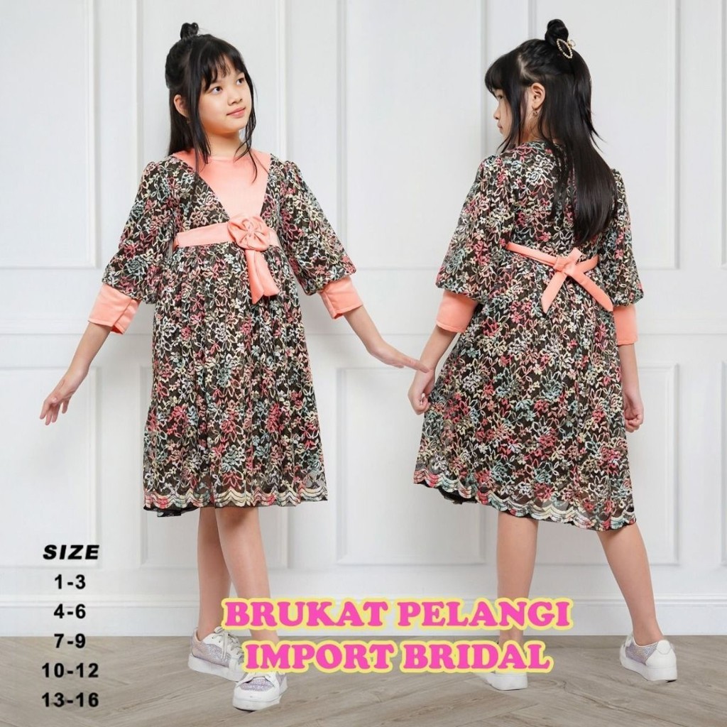 Baju Dress Anak Perempuan Terbaru Bahan Brukat Pelangi Korneli Bordir Import Mix Bridal Premium