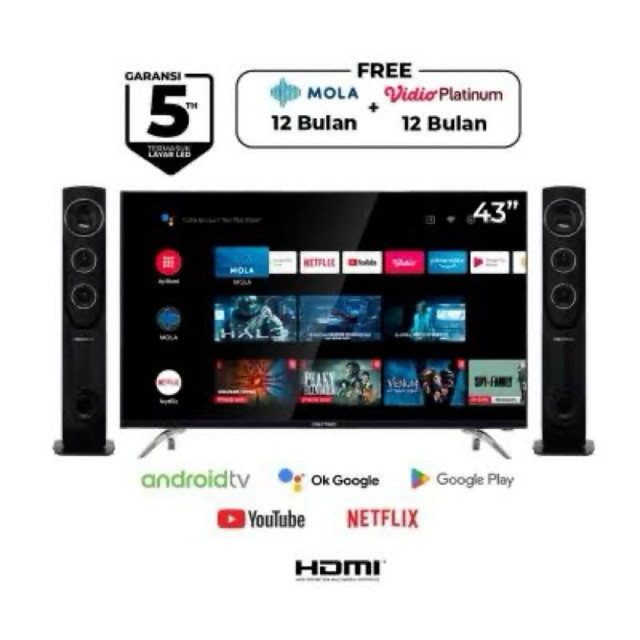 ANDROID TV POLYTRON 43INCH SPEAKER TOWER  SMART TV ANDROID POLYTRON 43TA