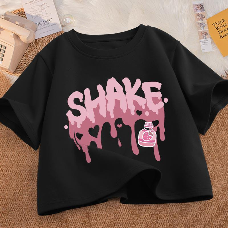 SHAKE STRAWBERRY T SHIRT CROP TOP KOREAN STYLE (V1)