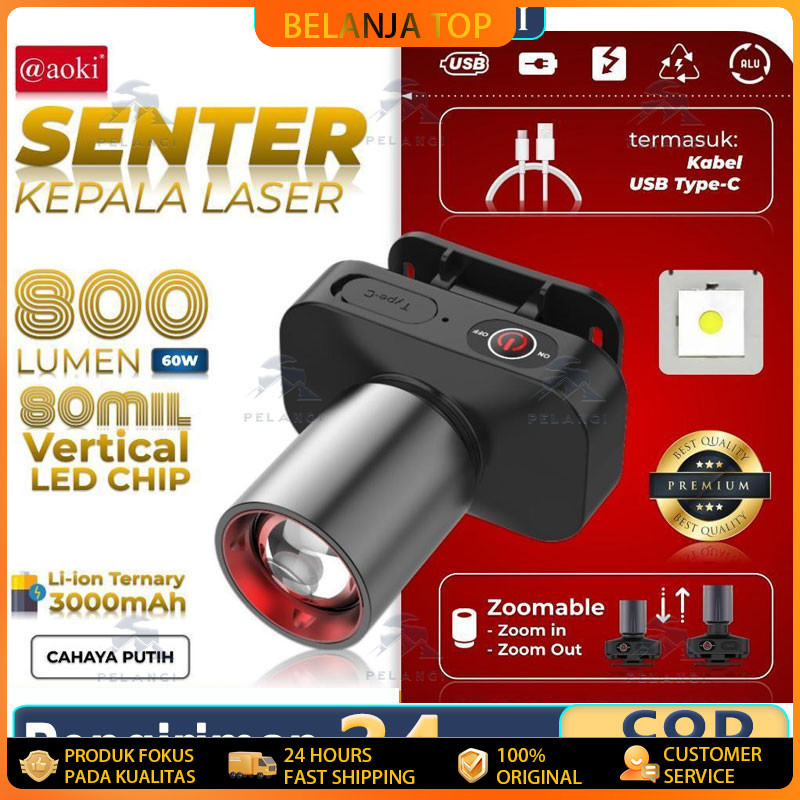 AOKI SENTER KEPALA LED ZOOM AK-3685A & AK-3686K 60W / CAHAYA SUPER TERANG / JARAK JAUH LASER / @AOKI