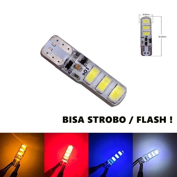 LAMPU LED MOBIL T10 CRYSTAL JELLY 6 MATA KEDIP SENJA Car - Sein flash biru