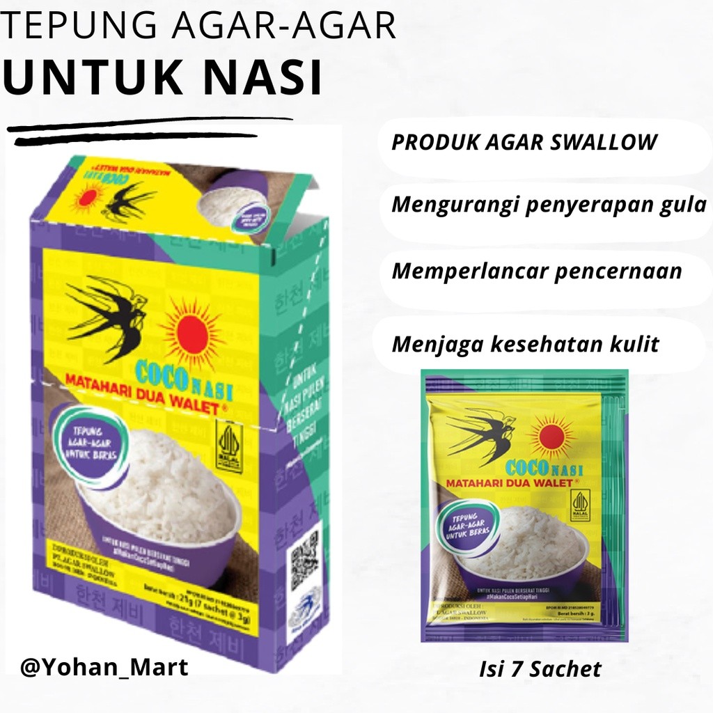 

Tepung Agar-Agar Untuk Nasi Brand COCO Nasi Matahari Dua Walet