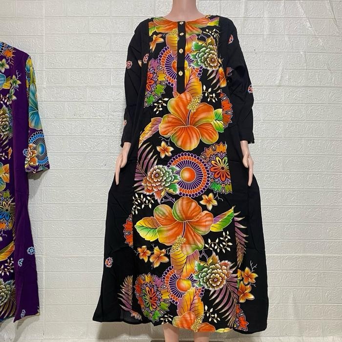 Longdress Jumbo LD 140 Kencana Ungu Label Biru Busui Kancing Nyaman Adem Tebal Baju Wanita Casual Mu