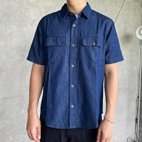 UP ON - Khareem Kemeja Jeans / Denim / Levis Pria Lengan Pendek - Premium Quality
