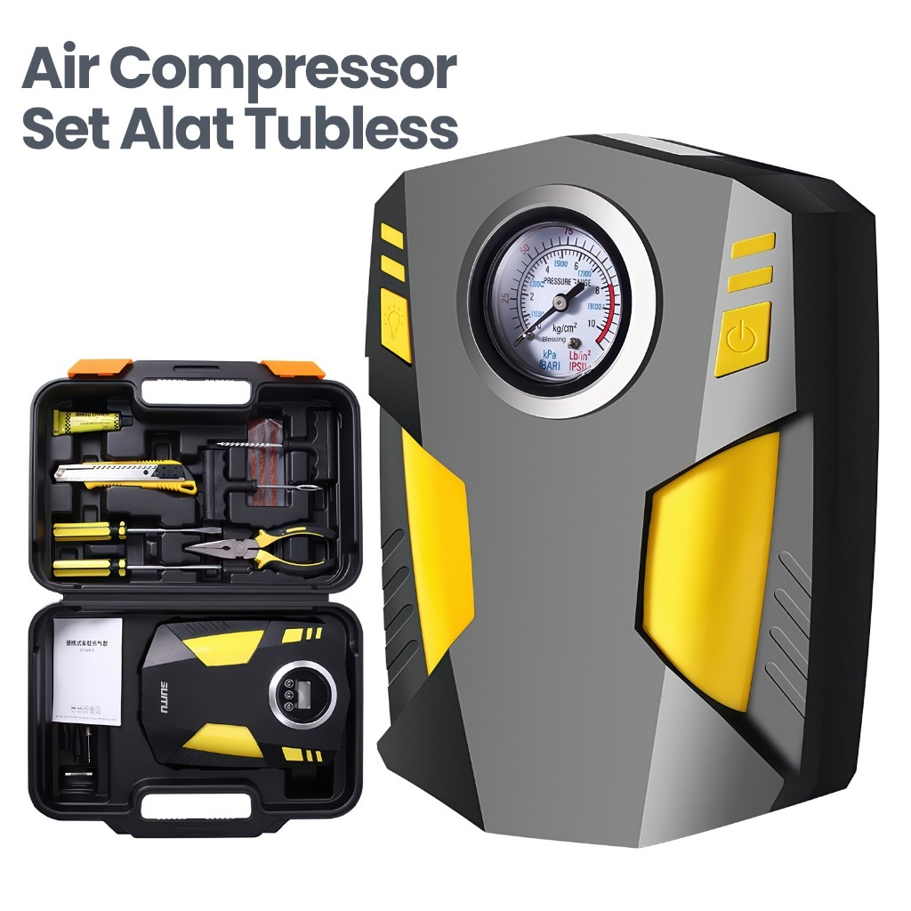 Kompresor Set Alat Tubles Lengkap Pompa Angin Ban Mobil Elektrik Modern Portable Free Koper DQB-3