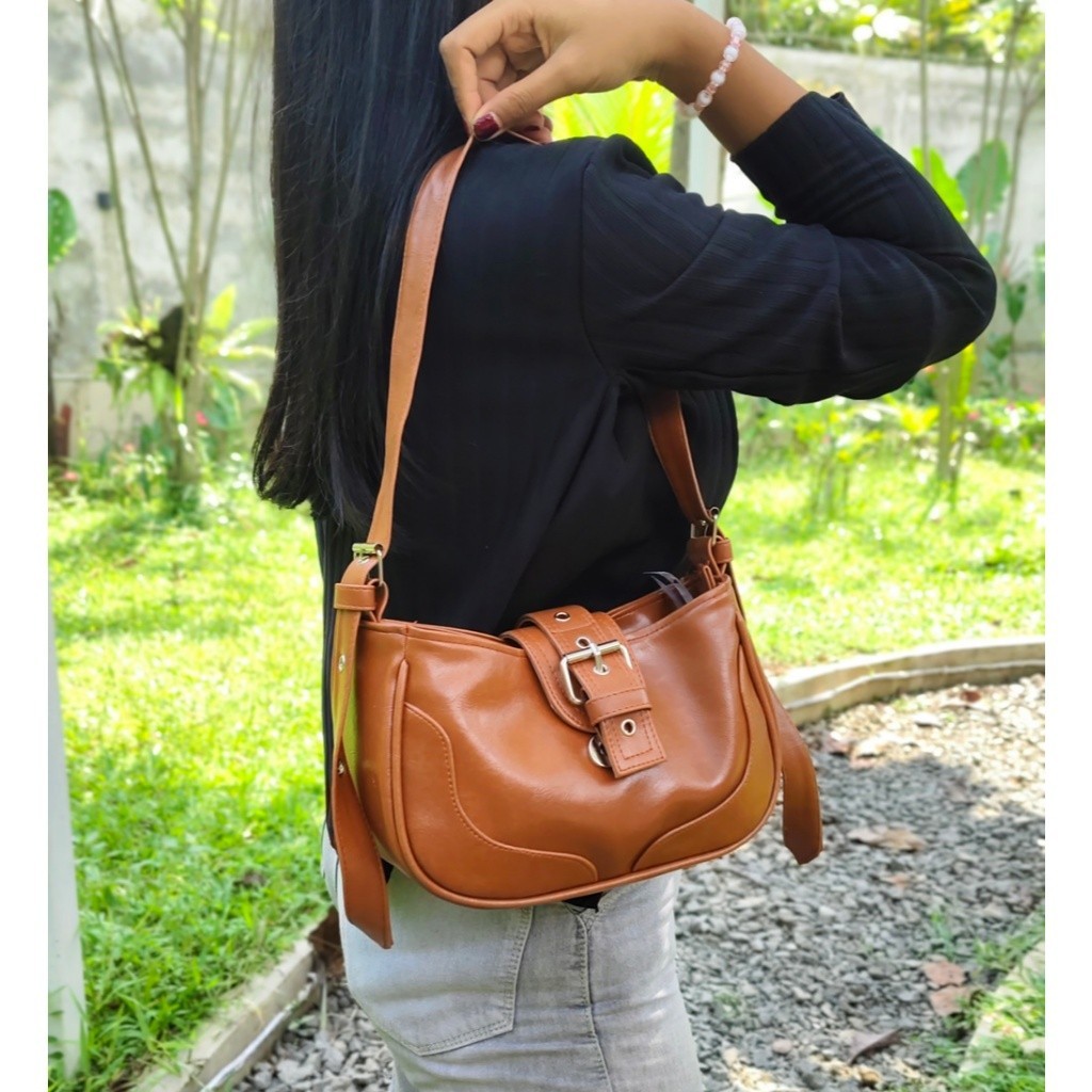 Tas Selempang Wanita Vintage Kulit Sintetis Tali adjustable