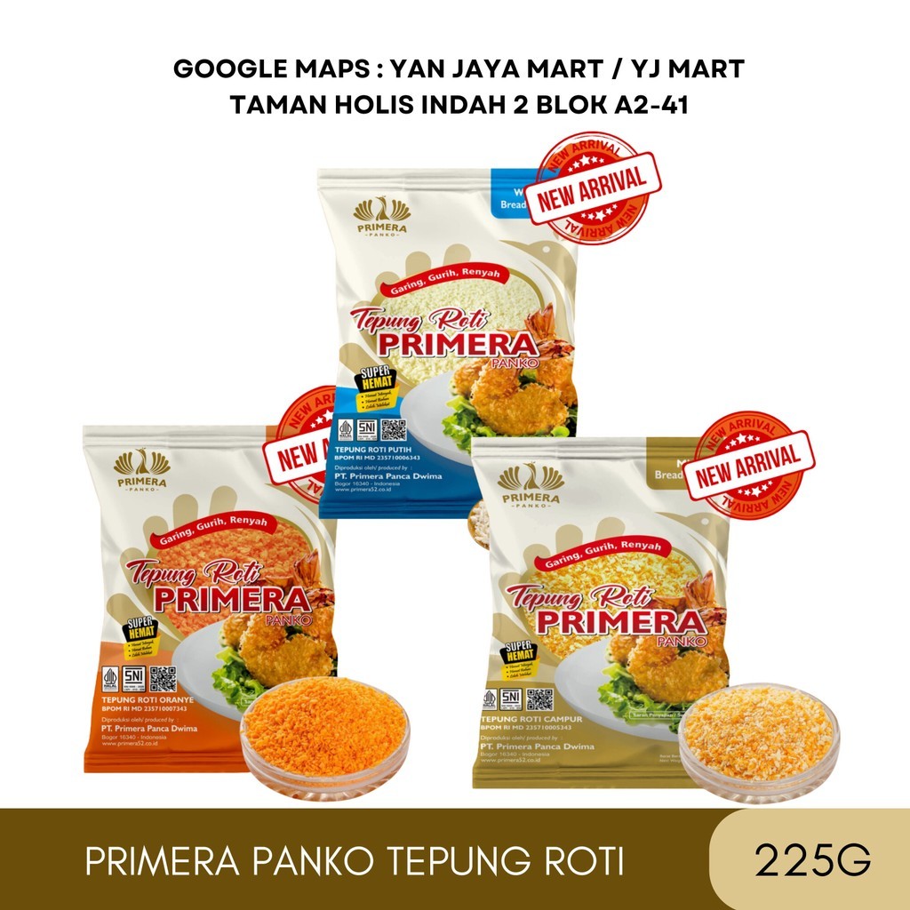 

Primera Panko Tepung Roti / Bread Crumbs / Tepung Panir Mix [ Campur ] / White [ Putih ] / Orange Kemasan 225g