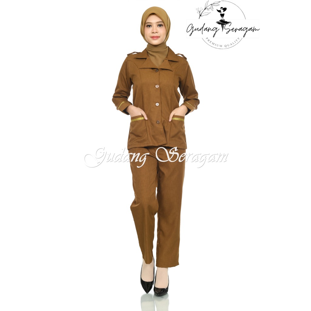 Setelan celana Seragam PNS Wanita list – Baju Dinas Pemda Khaki Tua & Khaki Muda