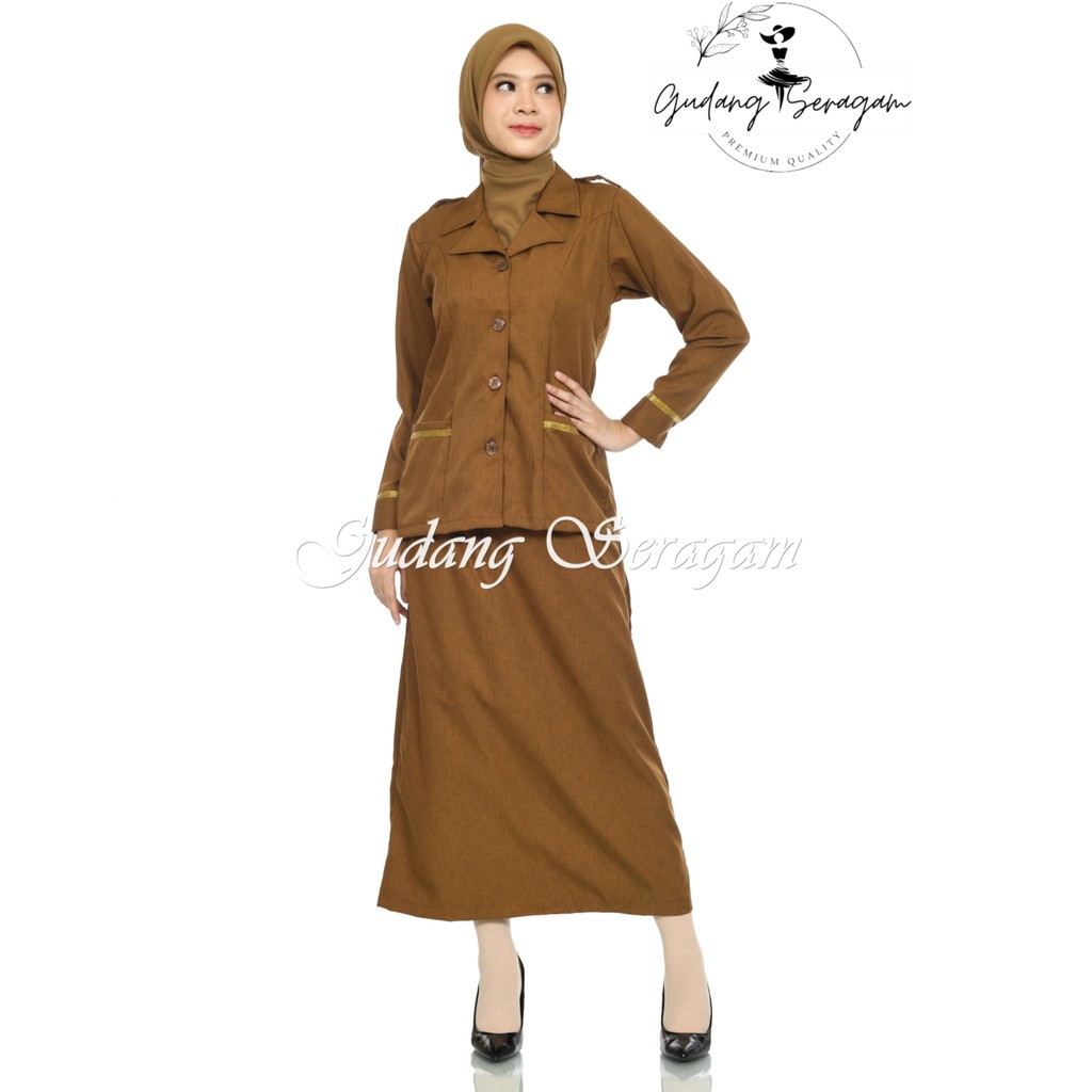 Setelan Rok Pns Wanita Khaki Tua dan Keki Muda Seragam PNS Wanita Terbaru