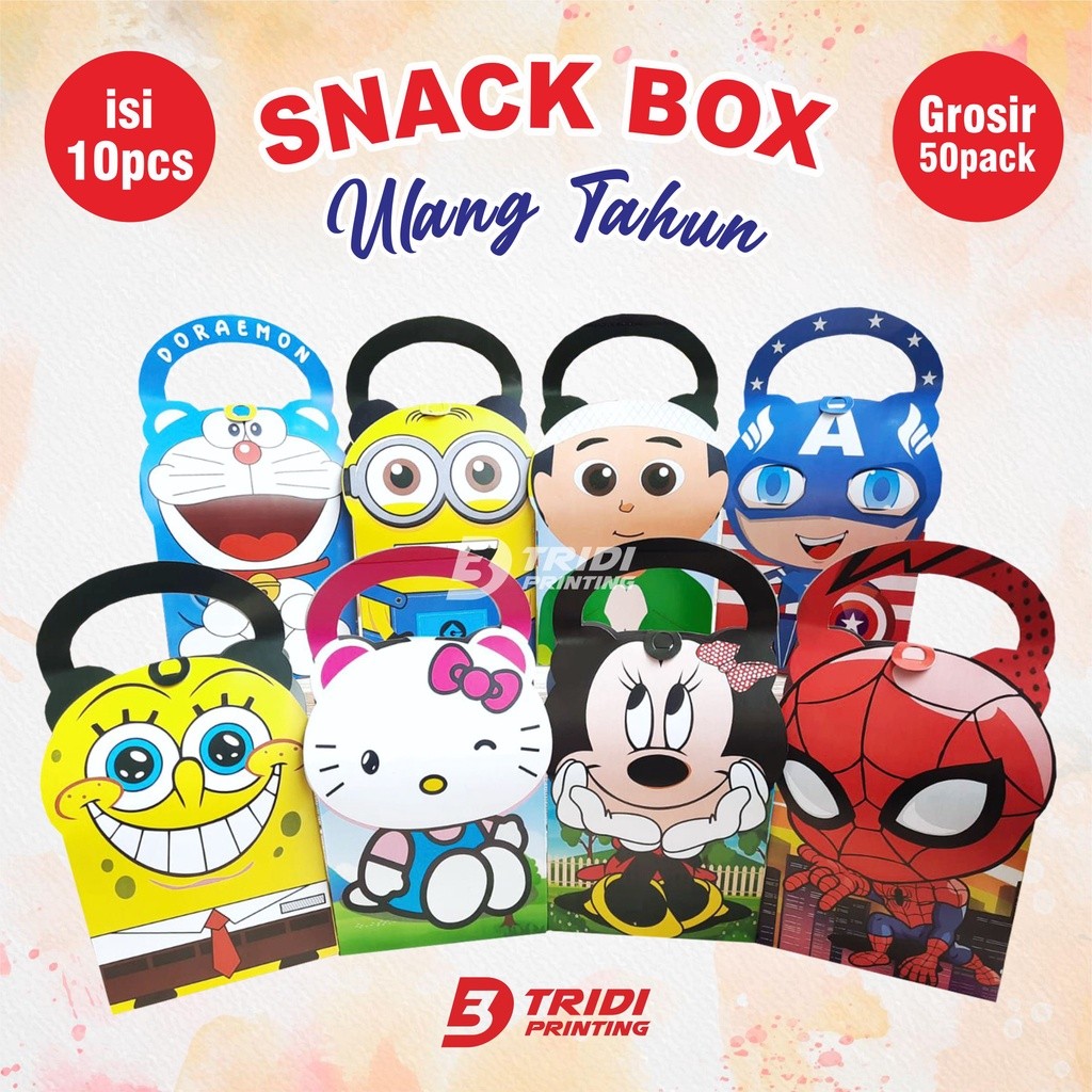 

(isi 10pcs) Snack Box karakter/ tas Ultah Aqiqah Tedhak siten