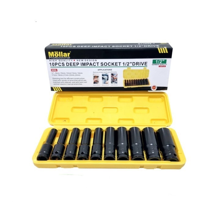 MOLLAR DEEP SOCKET impact SET 10 PCS (8-24mm) 1/2 inch deep wall sockco