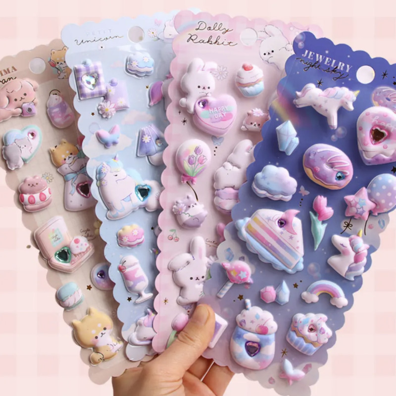 

Kawaii Cartoon Sticker 3D With Rhinestones Thickened Bubble Stickers Journal Scrapbook Stationery DIY Decoration Girls Toys