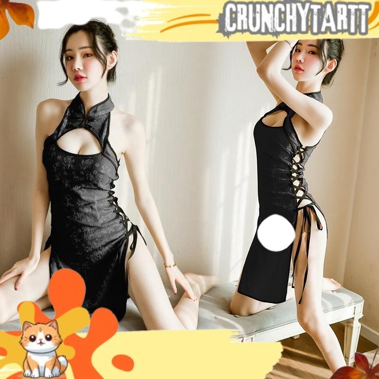 VIRAL LI-97 black cheongsam baju cina lingerie baju tidur wanita seksi cosplay E.COS