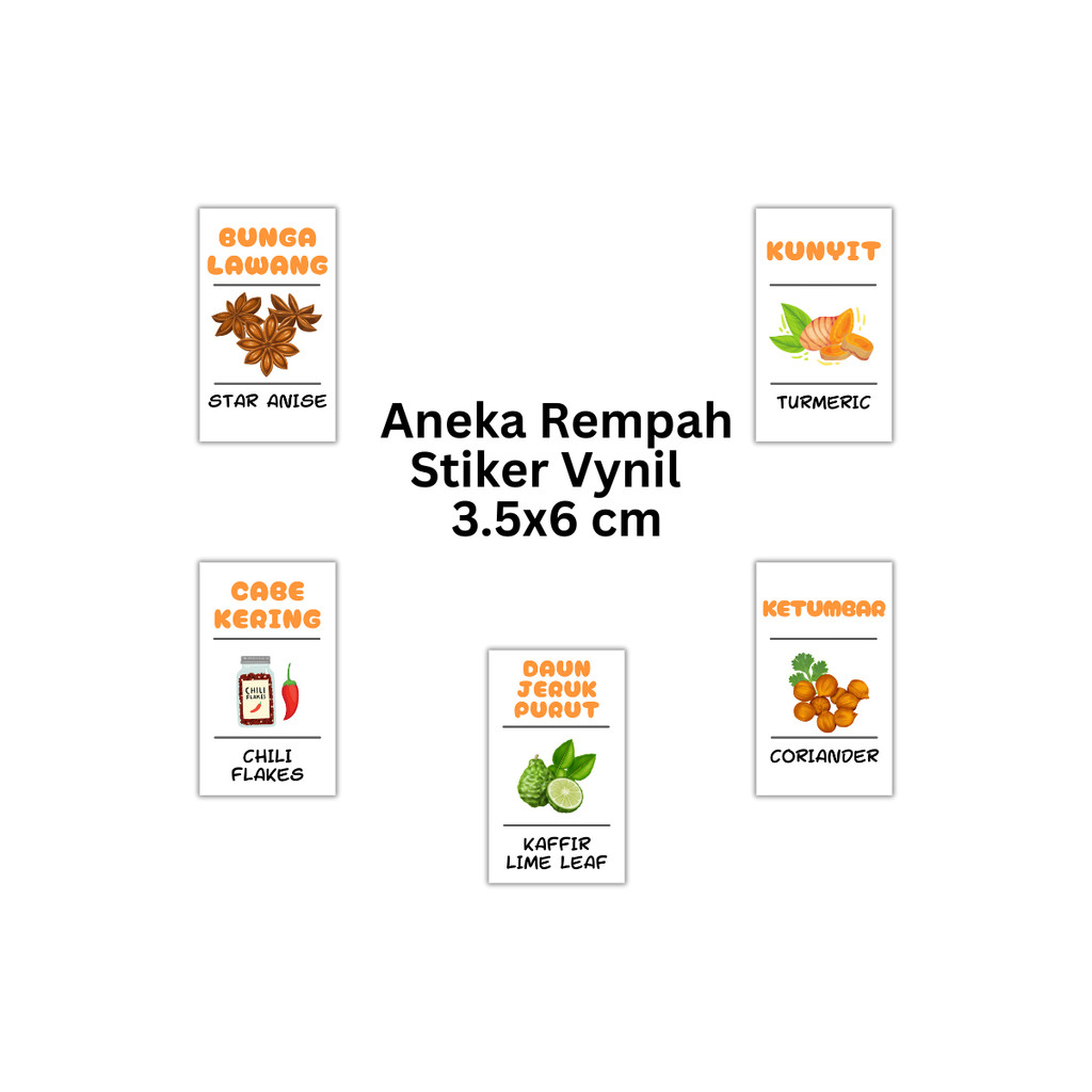 

ELEFANT Label Stiker Bumbu Dapur Custom Vynil Sticker Warna Botol Rempah Aesthetic Waterproof Tahan Air