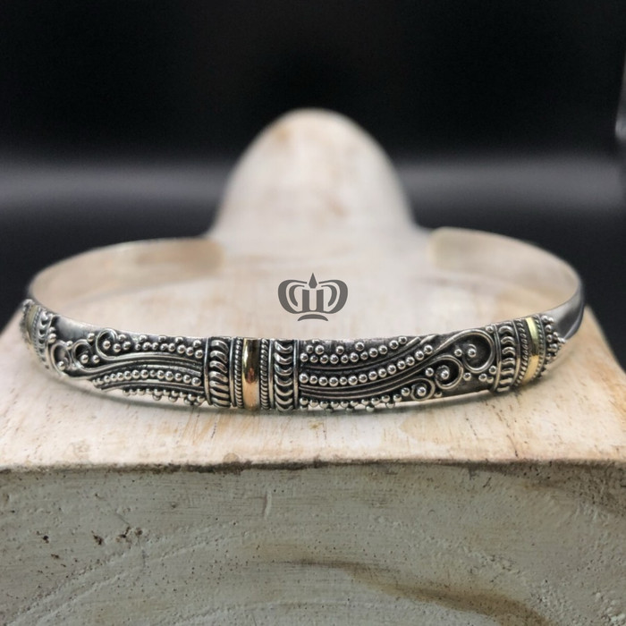 Dewi Souvenir Silver | Gelang Cuff Bangle Bracelet Perak Bali Motif Bun Kombinasi Emas