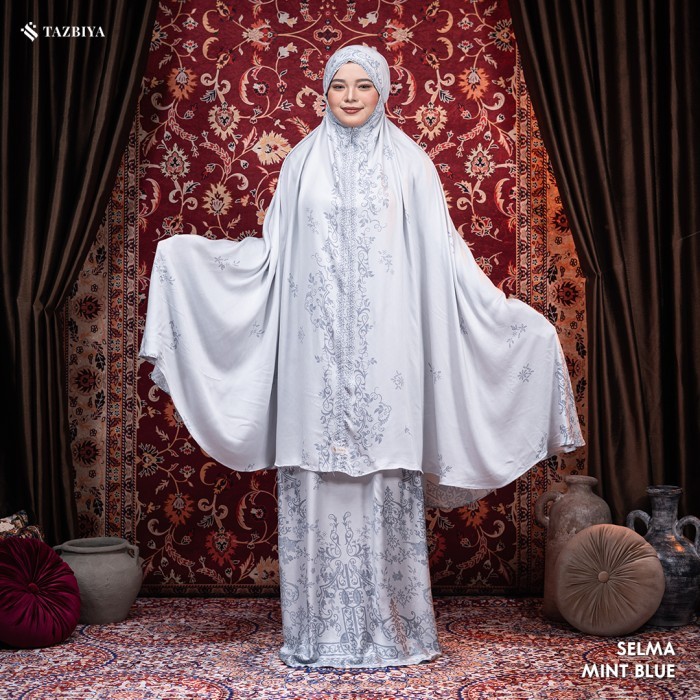 TLDX47~[warung.unun] TAZBIYA MUKENA SELMA SERIES I Mukena Rayon Satin 2IN1 Dewasa - MINT BLUE