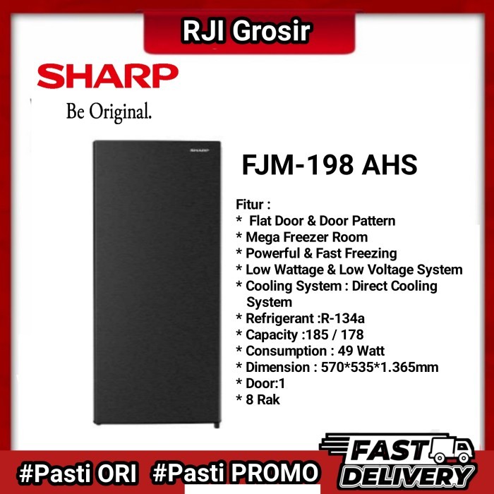 Freezer SHARP FJM 198 A HS 185 Liter Low Watt Stand Freezer 49 W 8 Rak - Ekspedisi