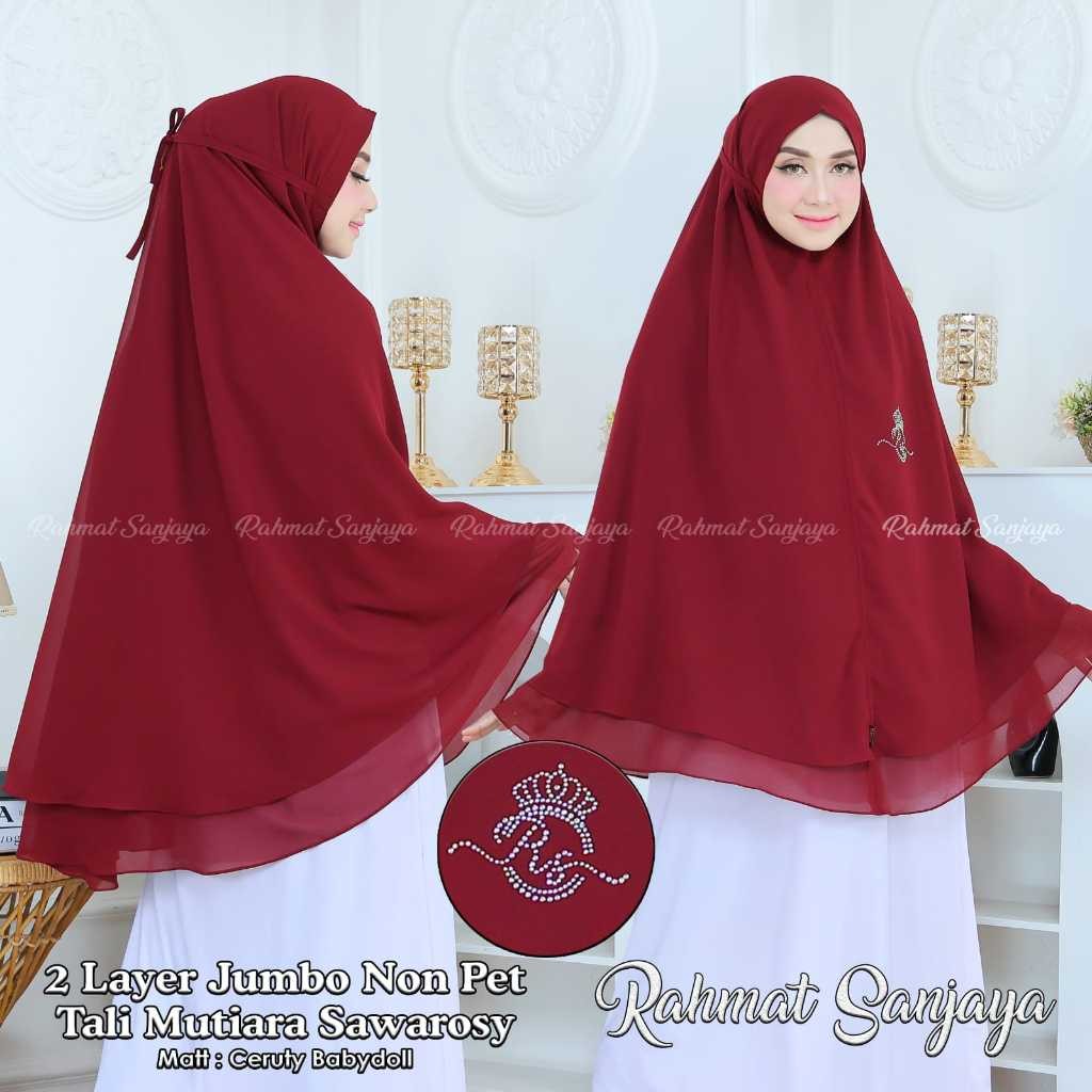 Jilbab Khimar 2 Layer Jumbo Syar'i Non Pet Tali Payet Swarosky Ceruty Babydoll Premium